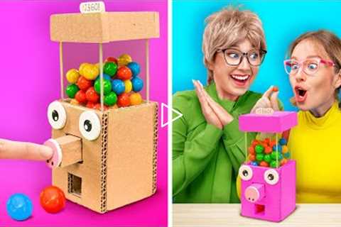 MUST TRY PARENTING HACKS WITH CARDBOARD || DIY Candy Dispenser! Tricks For Smart Parents by 123 GO!